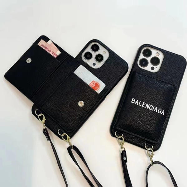 Balenciaga luxury strap leather stand card bag iphone 14 pro max case 13 12 11 x xs xr 8 7+ cover