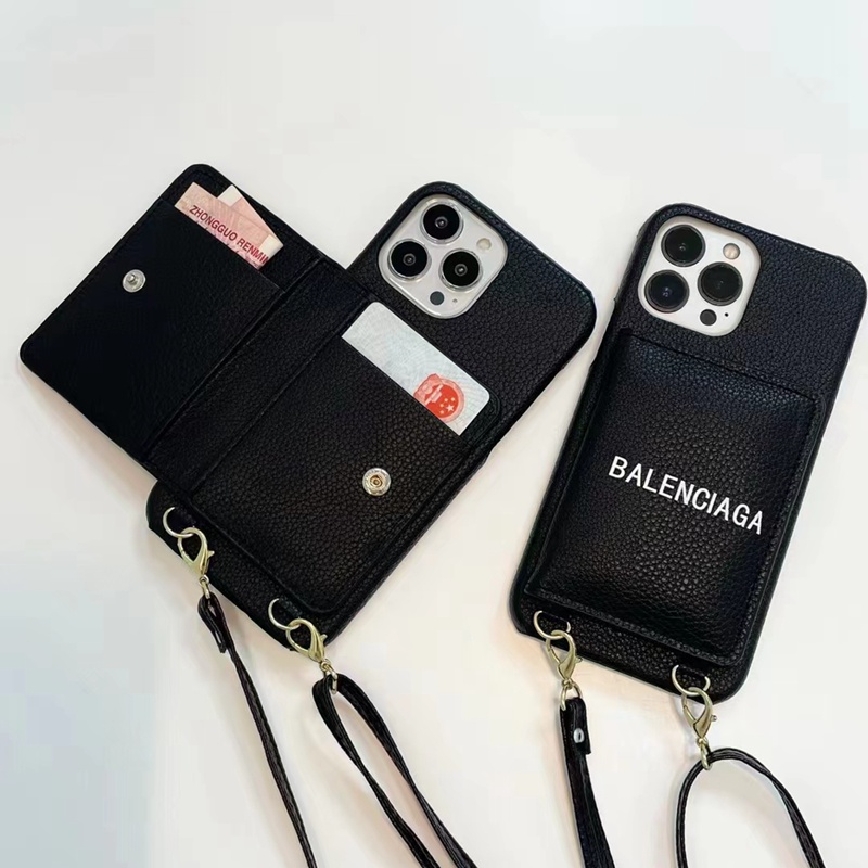 Balenciaga luxury strap leather stand card bag iphone 14 pro max case 13 12 11 x xs xr 8 7+ cover