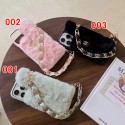 Chanel luxury leather strap card bag fluffy monogram elegant case For iphone 14 Pro Max 13 12 11 cover