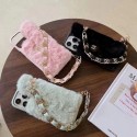 Chanel luxury leather strap card bag fluffy monogram elegant case For iphone 14 Pro Max 13 12 11 cover