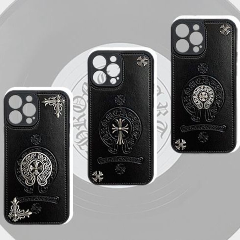 Chrome Hearts luxury cross monogram fashion learther black case For iphone 14 Pro Max 13 12 11 x xs xr 8 7 cover 