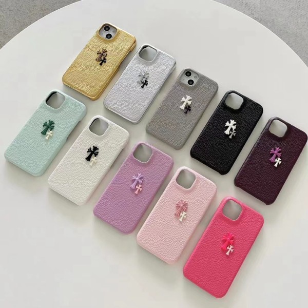 Chrome Hearts luxury cross monogram leather colorful cute case for iphone 14 Pro Max 13 12 11 cover