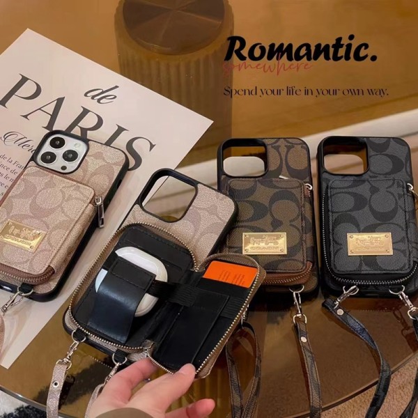 Coach luxury strap card bag leather monogram brand case For iphone 14 Pro Max Plus 13 12 11 X Xr Xs 8 7 6 cover 