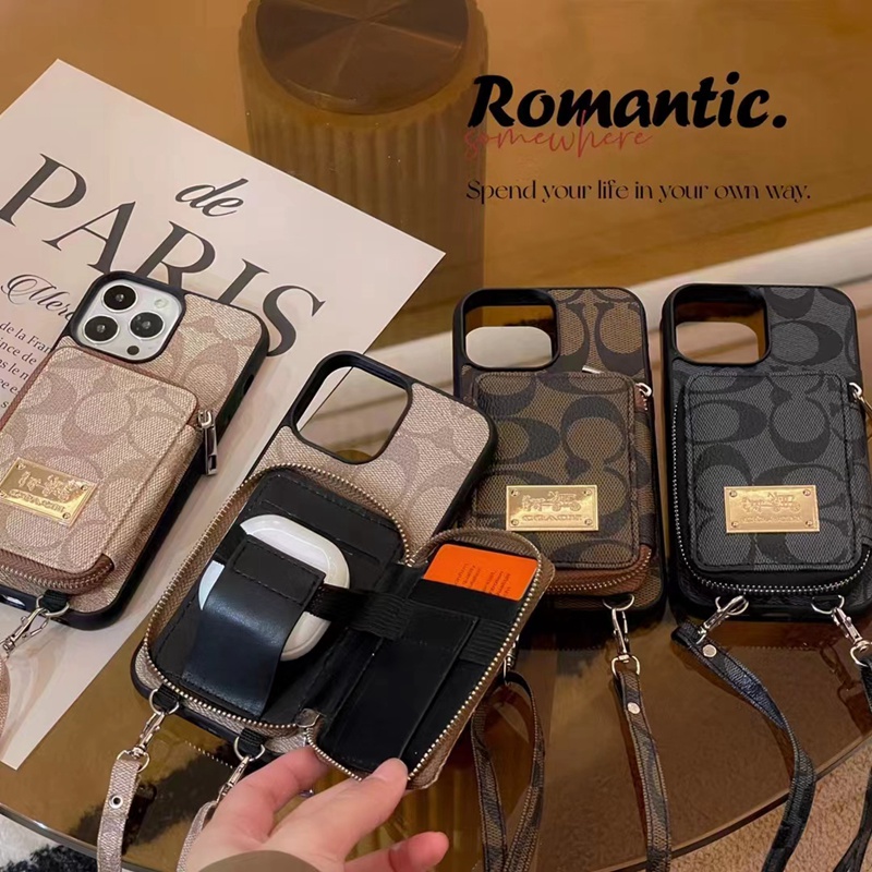Coach luxury strap card bag leather monogram brand case For iphone 14 Pro Max Plus 13 12 11 X Xr Xs 8 7 6 cover 