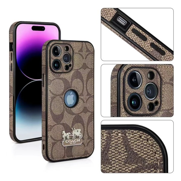 Coach luxury  leather monogram carrage iphone 14 pro max case 13 12 11 cover