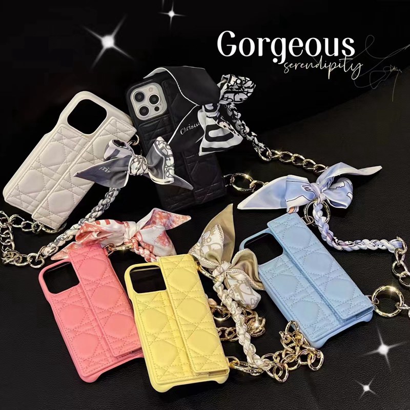 Dior luxury card bag leather chain ribbon monogram iPhone 14 pro max 13 12 11 Case designer cover shell for Man Women Girls