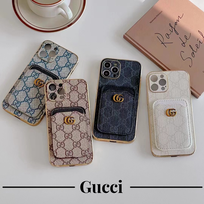 Gucci iPhone 14 pro max Case card leather monogram stitch luxury 13 12 11 x xs xr 8 7 designer cover shell for Man Women Girls