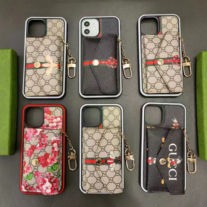 Gucci luxury leather card bag chain monogram disney bee snake iphone 14 pro max case 13 12 11 x xs xr 8 7 cover