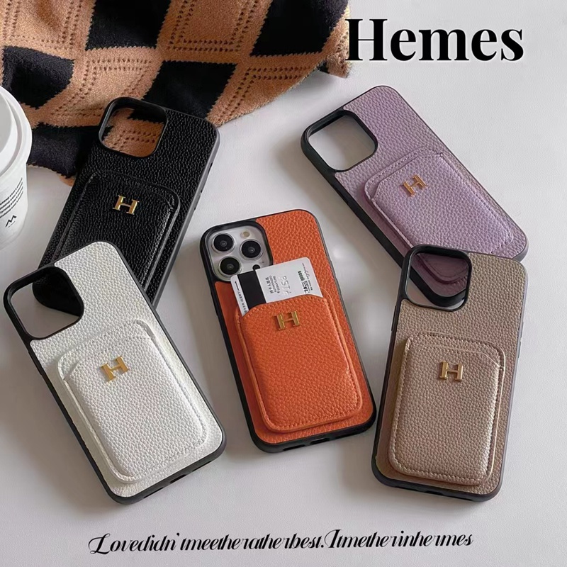 Hermes luxury leather card monogram pocket elegant case For iphone 14 16 Pro Max Plus se3 13 Mini 12 11 SE2 X Xr Xs 8 7 6 cover Hermes iphone 16e 15pro 14plus Cover
