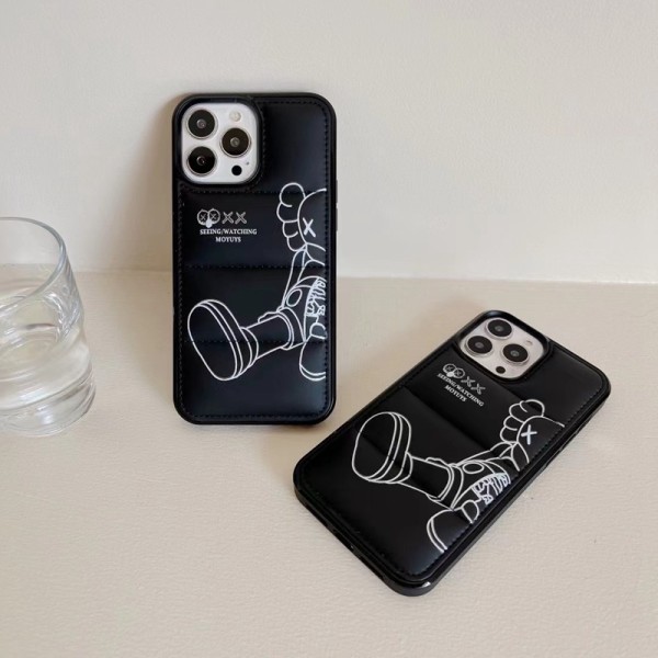 Kaws luxury cross monogram fashion down jacket learther black case For iphone 14 Pro Max 13 12 11 x xs xr 8 7 cover 