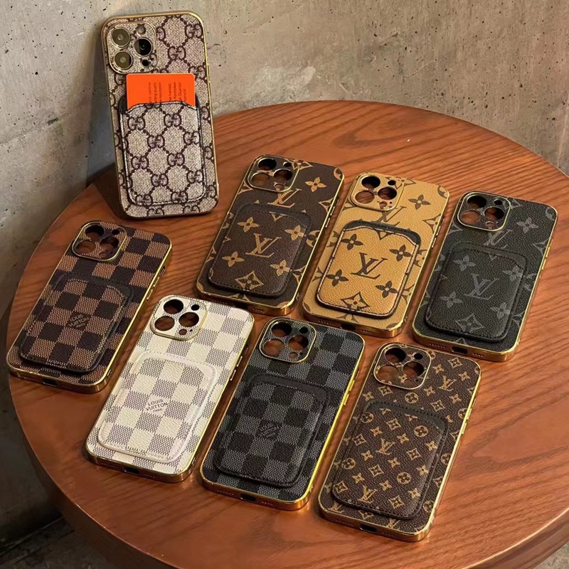 Louis Vuitton Gucci luxury leather card monogram bag elegant back case For iphone 14 pro max plus se3 13 12 11 SE2  X Xr Xs 8 7 cover