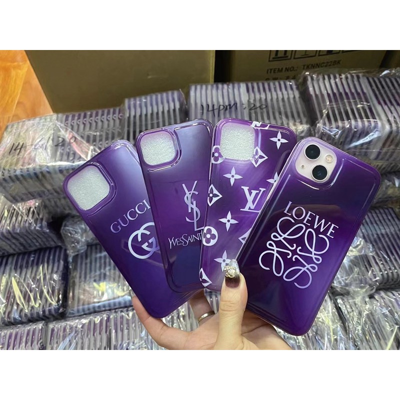 Louis Vuitton Yves Saint Laurent Gucci Loewe monogram brand purple shine case For iphone 14 Pro Max iphone se3 13 Mini Iphone 12 11 SE2 7 8 X Xr Xs cover