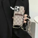 Louis Vuitton Gucci luxury leather strap monogram card elegant cover For iphone 14 Pro Max 13 12 11 cover