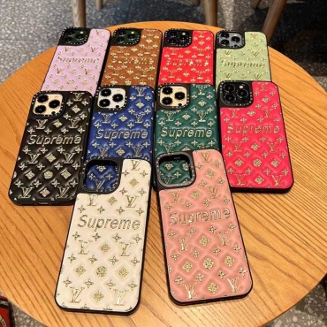LV Supreme luxury leather monogram shine elegant cover For iphone 14 Pro Max 13 12 11 cover