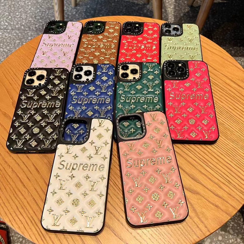 LV Supreme luxury leather monogram shine elegant cover For iphone 14 Pro Max 13 12 11 cover