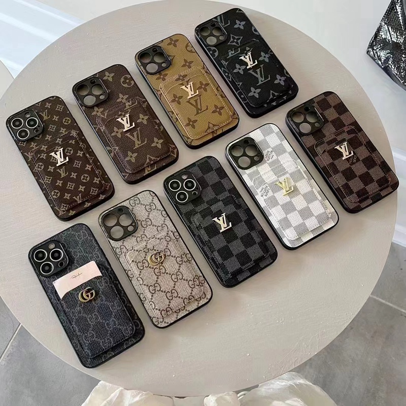 LV Gucci luxury card monogram print leather iPhone 14 pro max 13 12 11 Case pocket bag designer cover shell for Man Women Girls