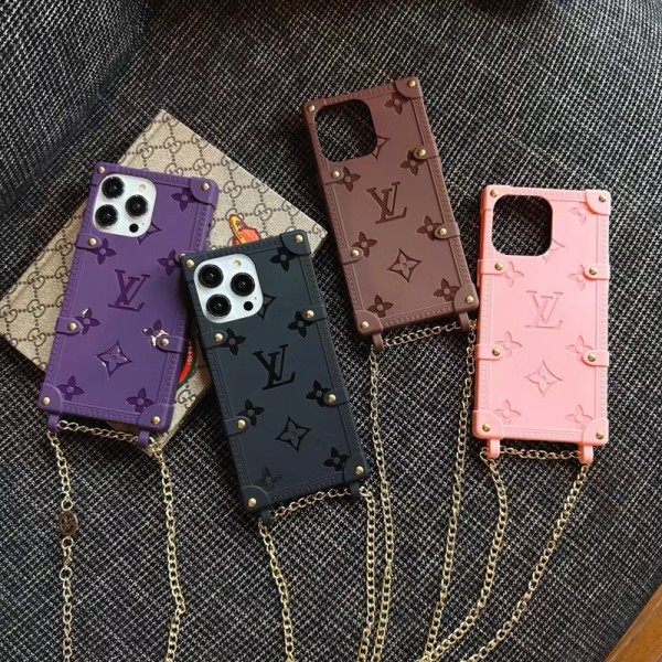 LV monogram lady trunk chain luxury case back cover for iphone 14 pro max 13 pro max case original luxury fake cover 