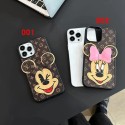 LV luxury iPhone 14 Pro Max 13 12 11 case leather Disney mickey minnie mouse card monogram cover designer shell for Women Girls