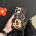 LV luxury iPhone 14 Pro Max 13 12 11 case leather Disney mickey minnie mouse card monogram cover designer shell for Women Girls