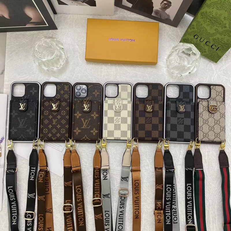 Louis Vuitton Gucci leather strap monogram wallet card elegant LV bag cover For iphone 14 Pro Max 13 12 11 x xs xr 8 7+ cover