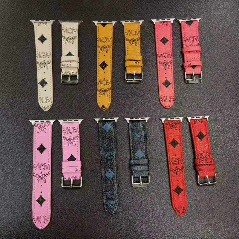 MCM luxury Apple Watch Band Wrist Strap leather 38/40/41/42/44/45/49mm Pattern Iwatch Strap For Apple Watch Series 8 se2 ultra 7 se 6 5 4 3 2 1 men women