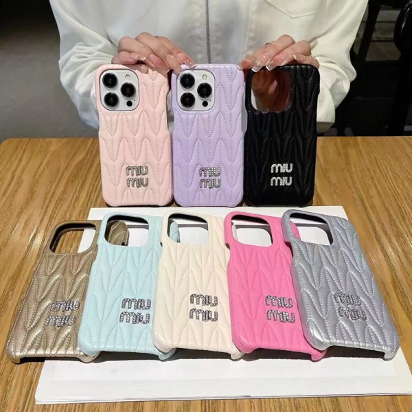 Miu Miu luxury monogram leather shine colorful cute soft case for iphone 14 Pro Max 13 12 cover 