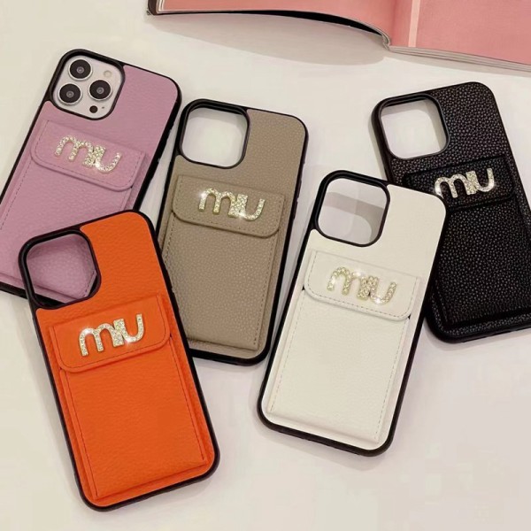Miu Miu luxury monogram cute leather card bag brand case For iphone16e 15pro 14 Pro Max Plus iphone se3 13 Mini Iphone 12 11 SE2 7 8 X Xr Xs cover 