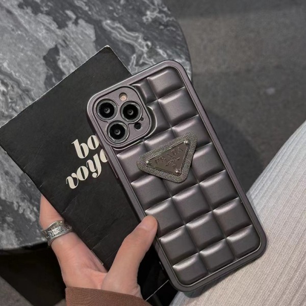 Prada luxury monogram cute down jacket soft leather case For iphone 14 Pro Max 13 12 11 x xs xs max xr cover 