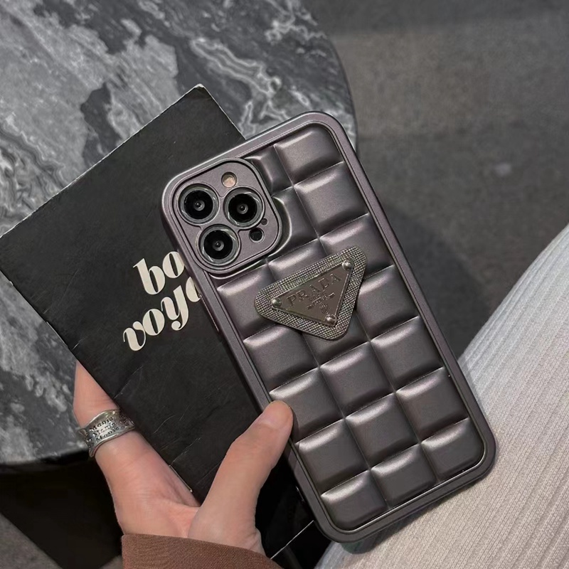 Prada luxury monogram cute down jacket soft leather case For iphone 14 Pro Max 13 12 11 x xs xs max xr cover 