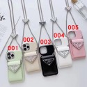 Prada leather strap monogram card bag case elegant cover For iphone 14 Pro Max 13 12 11 cover