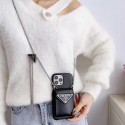 Prada leather strap monogram card bag case elegant cover For iphone 14 Pro Max 13 12 11 cover