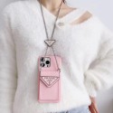 Prada leather strap monogram card bag case elegant cover For iphone 14 Pro Max 13 12 11 cover