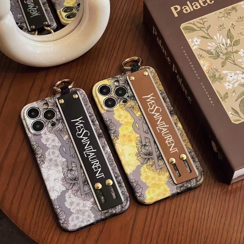 Yves Saint Laurent luxury handband stand ring flower monogram YSL elegant hang case For iphone 14 Pro Max iphone 13 12 11 cover