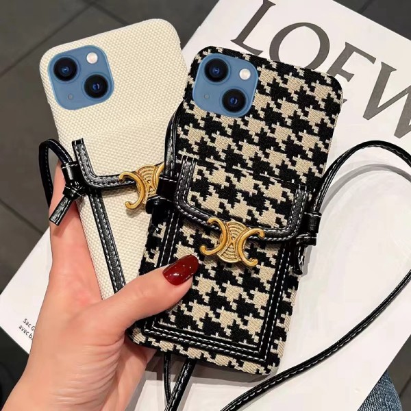 Celine luxury strap card bag leather monogram cute print brand case For iphone 14 Pro Max Plus iphone se3 13 Mini Iphone 12 11 SE2 7 8 X Xr Xs galaxy s23 plus ultra s22 + a23 5g a33 a53 a73 note20 cover 