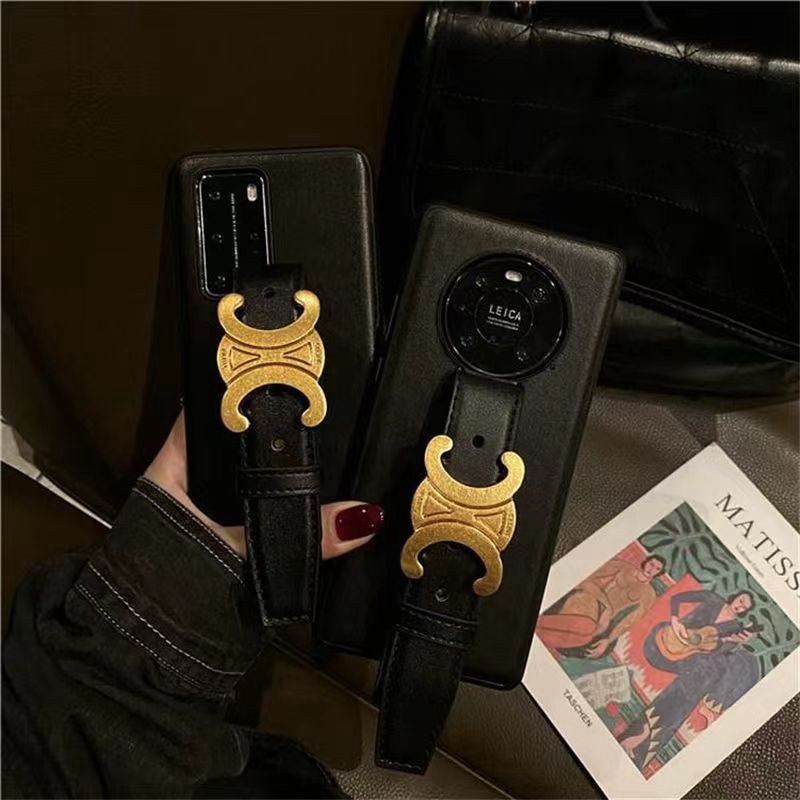 Celine leather strap monogram belt elegant luxury band brand case For galaxy s23+ plus ultra s22 s21 s20 cover