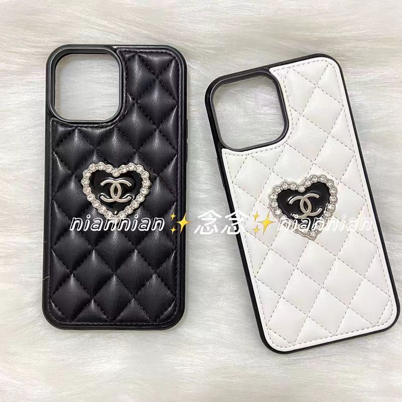 Chanel iPhone 14 pro max Case  leather shine monogram heart print luxury 13 12 11 x xs xr 8 7 designer cover shell for Man Women Girls