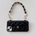 Chanel luxury strap leather stand card bag iphone 14 pro max case 13 12 11 cover