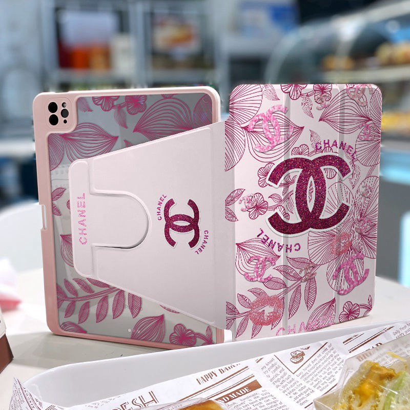 Chanel Rotating Smart Cover with Auto Wake and Sleepipad pro 12.9 11inch 2022 caseDesigner ipad mini 6/5 luxury case monogramleather back case