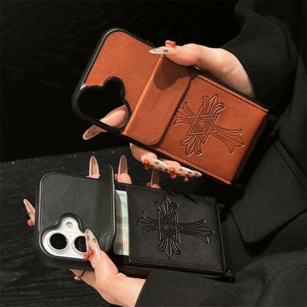 Chrome Hearts iPhone13/14/15 16 Pro Max Wallet Flip Case Shockproof Protective Designer iPhone 15 16 Case  original luxury fake case iphone16 pro max 14 15/15 16 plus pro max shell iphone 14 15 16 Custodia Hulle Funda 