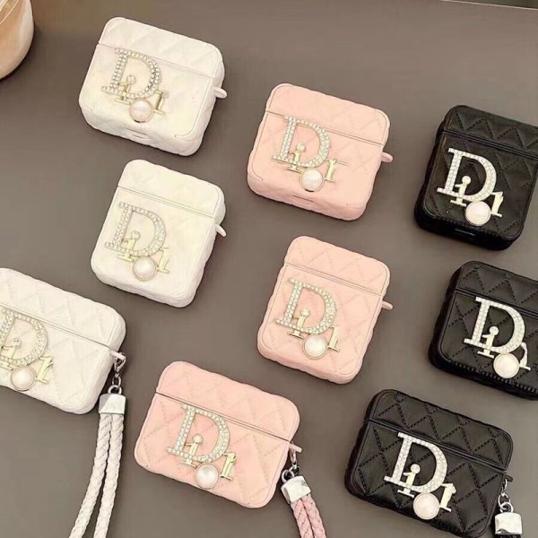 Dior Luxury Apple AirPods Pro2/3/Pro/2/1 Case strap monogram Leather bag Protective Cover With Finger Hanger