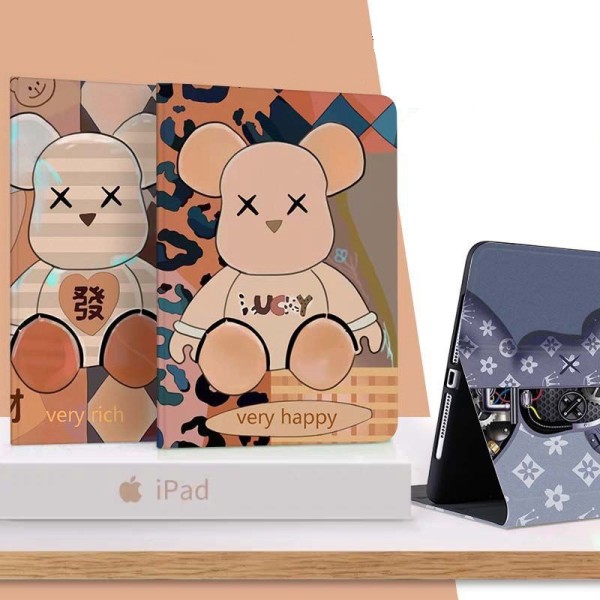 Kaws Louis Vuitton brand ipad 10th/pro 2022/air 5/mini 6/9 case bear brand leather Be@rbrick XX notebook stand women men cover