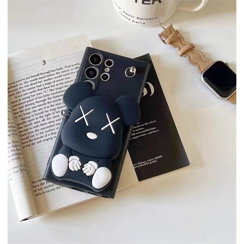 Kaws luxury monogram cute bear print pocket strap silicon case For galaxy s23+ plus ultra s22 s21 s20 note 20 cover
