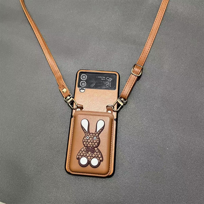 LV luxury galaxy z flip 4 3 Case leather strap card bag monogram rabbit dog print shookproof protection stylish case for Samsung Z Cover