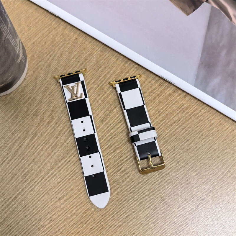 Lv Leather Apple Watch Band for Series10/9/8/7 Ultra2 49mm  Luxury Apple Watch Band Suitable for All Series  iWatch Band 38mm / 40mm / 41mm / 42mm / 44mm / 45mm/49mm  Inspired Apple Watch Band Series se2 10 9 8 7 