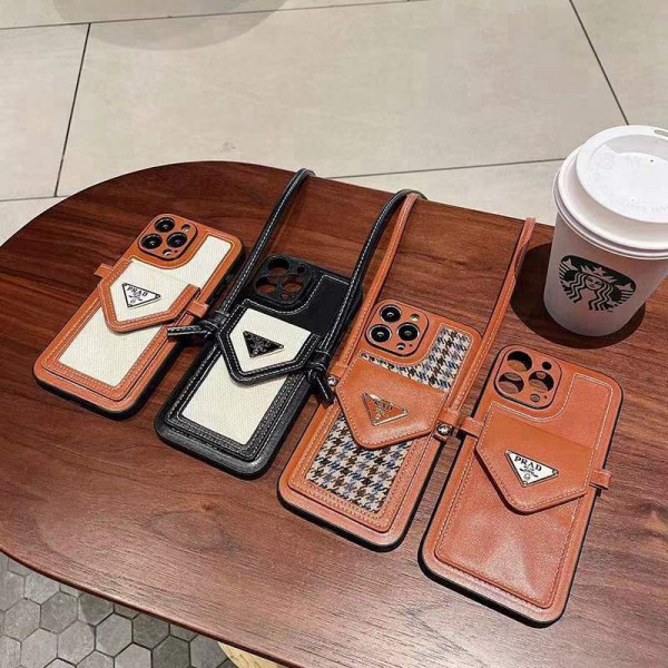 Prada luxury leather strap bag monogram elegant case For iphone 14 pro max plus se3 13 12 11 X Xr Xs 8 7 cover