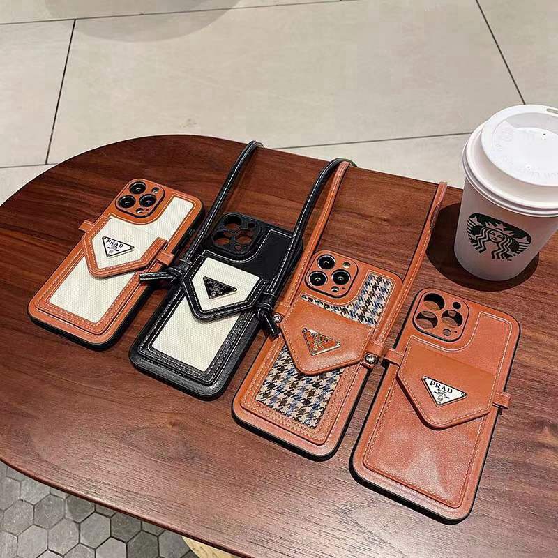 Prada luxury leather strap bag monogram elegant case For iphone 14 pro max plus se3 13 12 11 X Xr Xs 8 7 cover