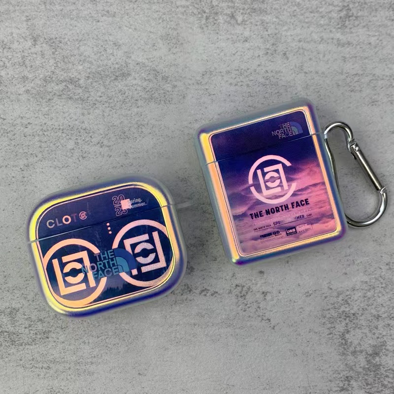 The North Face CLOT Luxury Apple AirPods Pro 2/3/Pro/2/1 Plating Case Protective Cover With Finger Ring Hanger