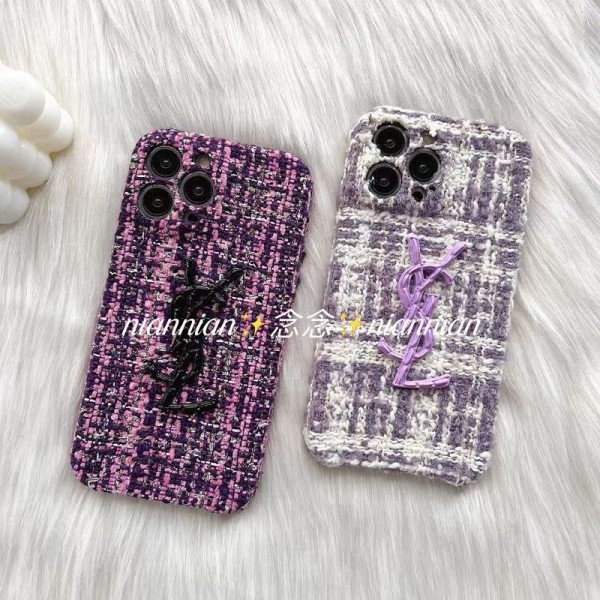 Yves Saint Laurent luxury stitch cloth purple YSL monogram case for iphone 14 pro max case 13 12 11 cover