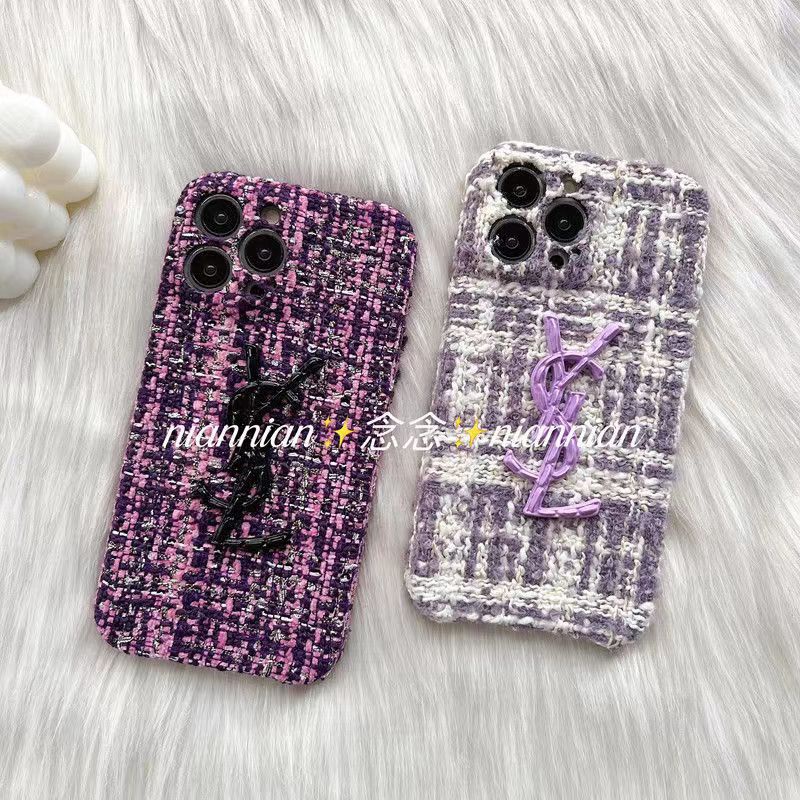 Yves Saint Laurent luxury stitch cloth purple YSL monogram case for iphone 14 pro max case 13 12 11 cover