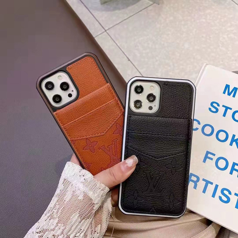 LV iphone 14 pro max 14 plus pocket case logo leather stand soft elegant cover